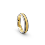 14k White & Yellow Gold Ice Mat Patterned Carbon Wedding Band - 5 mm - Image 4