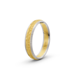 18k Yellow and White Gold Hammered and Ice Matte Wedding Band - 4.5 mm