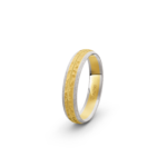 18k Yellow and White Gold Hammered and Ice Matte Wedding Band - 4.5 mm - Image 3