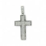 925 Sterling Silver Iced Out Baguette Cross - 62 mm x 31 mm