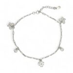 925 Sterling Silver Paperclip Butterfly and Clover Anklet - 2 mm