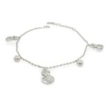 925 Sterling Silver Cat and Ball Anklet - 1.5 mm