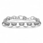 925 Sterling Silver Pattern and Stone Set Oval Belcher Bracelet - 12 mm - Image 2