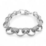 925 Sterling Silver Pattern and Stone Set Oval Belcher Bracelet - 12 mm
