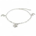 925 Sterling Silver Star and Moon Anklet - 2 mm