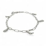925 Sterling Silver Heels Plain and Stone Set Paperclip Anklet - 3 mm
