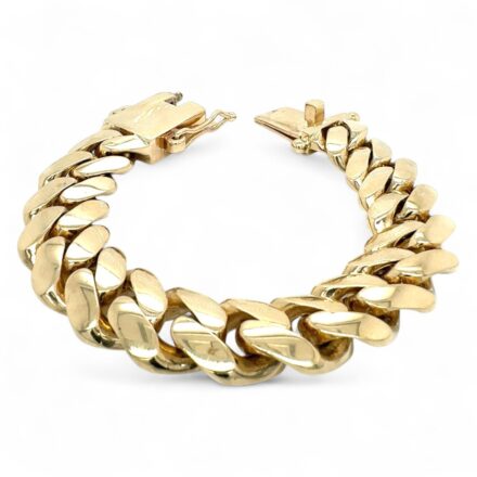 9k Yellow Gold solid Cuban bracelet 19 mm wide thick wide links UK Made.