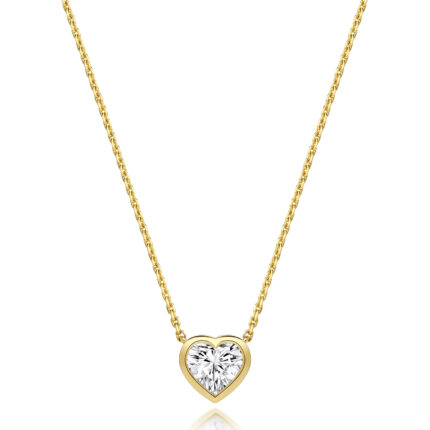 18k Gold Diamond Heart Bezel Necklace 0.35 ct - 1.00 ct