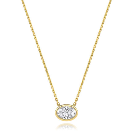 18k Gold Diamond Oval Bezel Necklace 0.35 ct - 1.00 ct