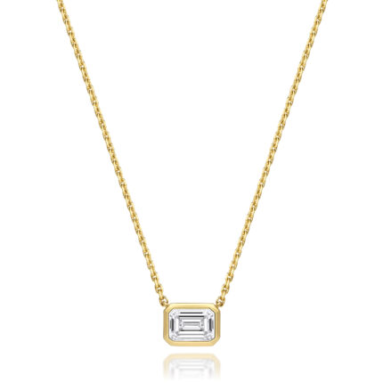 18k Gold Diamond Emerald cut Bezel Necklace 0.35 ct - 1.00 ct