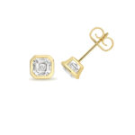 18k Gold Diamond Asscher Cut Bezel Earrings 0.70 ct - 2.00 ct