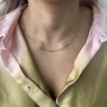 9k Yellow Gold Ladies Necklace double-layered CZ stones - Image 2