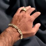 9k Yellow Gold Patterned Razor Styled Bracelet - 10 mm - Image 3
