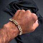 9k Yellow Gold Patterned Razor Styled Bracelet - 10 mm - Image 2
