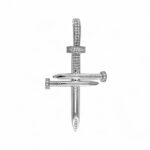 925 Sterling Silver Nail Cross Cz Pendant - 51x28 mm