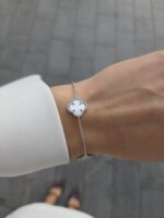 Silver 3-Clover Mother of Pearl Bracelet & Cubic Zirconia - Image 2
