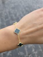 Silver Gold Plated 5-Clover Malachite Bracelet - Image 4