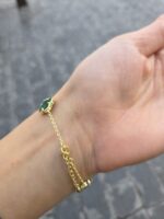 Silver Gold Plated 5-Clover Malachite Bracelet - Image 5