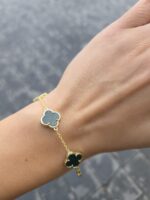 Silver Gold Plated 5-Clover Malachite Bracelet - Image 2