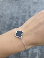 Silver 1-Clover Onyx Bracelet - Image 2