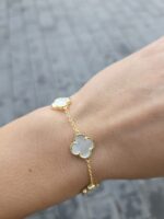 Silver Gold Plated 5-Clover Mother of Pearl Bracelet - Image 2