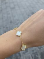 Silver Gold Plated 5-Clover Mother of Pearl Bracelet - Image 3