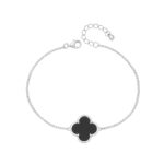 Silver 1-Clover Onyx Bracelet