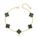 Silver Gold Plated 5-Clover Malachite Bracelet