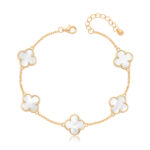 Silver Gold Plated 5-Clover Mother of Pearl Bracelet