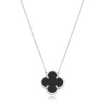 Silver 1-Clover Onyx Necklace