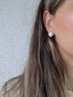 Silver Clover Stud Earrings Mother of Pearl & Cubic Zirconia - Image 2