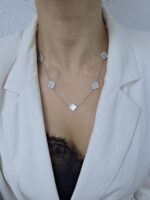 Silver 7-Clover Mother of Pearl Necklace & Cubic Zirconia - Image 2