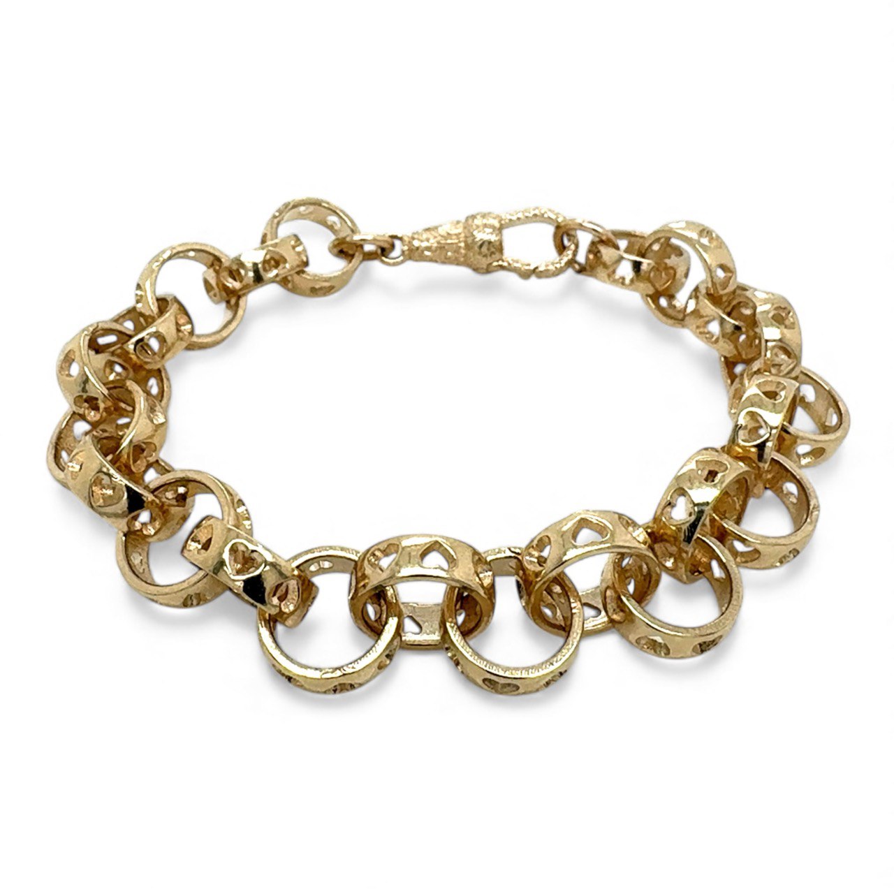9k Yellow Gold Cut Out Heart Belcher Bracelet - 10 mm - Image 1
