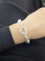 925 Sterling Silver Belcher Bracelet Open Heart Pink Cz and Patterned - 13 mm - Image 2