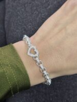 925 Sterling Silver Micro Open Heart Belcher Bracelet Plain and Stone Set Links - 11 x 6 mm - Image 5