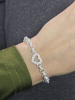 925 Sterling Silver Micro Open Heart Belcher Bracelet Plain and Stone Set Links - 11 x 6 mm - Image 6