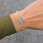 Silver Gold Plated 5-Clover Turquoise Bracelet - Image 2