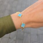 Silver Gold Plated 5-Clover Turquoise Bracelet - Image 3