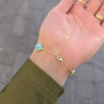 Silver Gold Plated 5-Clover Turquoise Bracelet - Image 4