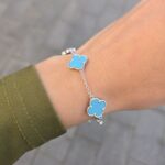 Silver 5-Clover Turquoise Bracelet - Image 2