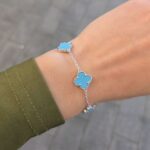 Silver 5-Clover Turquoise Bracelet - Image 3