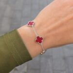 Silver 5-Clover Carnelian Bracelet - Image 2