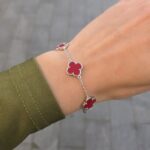 Silver 5-Clover Carnelian Bracelet - Image 3
