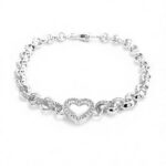925 Sterling Silver Micro Open Heart Belcher Bracelet Plain and Stone Set Links - 11 x 6 mm