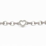 925 Sterling Silver Belcher Bracelet Open Heart Pink Cz and Patterned - 13 mm - Image 3