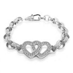 925 Sterling Silver Belcher Bracelet Double Heart Patterned and Plain - 16 x 9 mm