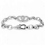 925 Sterling Silver Belcher Bracelet Double Heart Patterned and Plain - 16 x 9 mm - Image 5