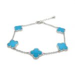 Silver 5-Clover Turquoise Bracelet