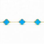 Silver Gold Plated 5-Clover Turquoise Bracelet - Image 6