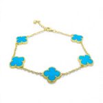 Silver Gold Plated 5-Clover Turquoise Bracelet - Image 5